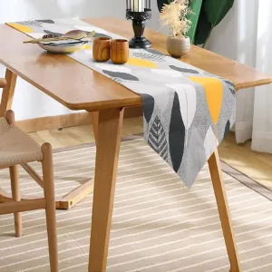 100% Cotton Table runner For 4 or 6 seater Dining / Centre Table - Leaf grey mustard