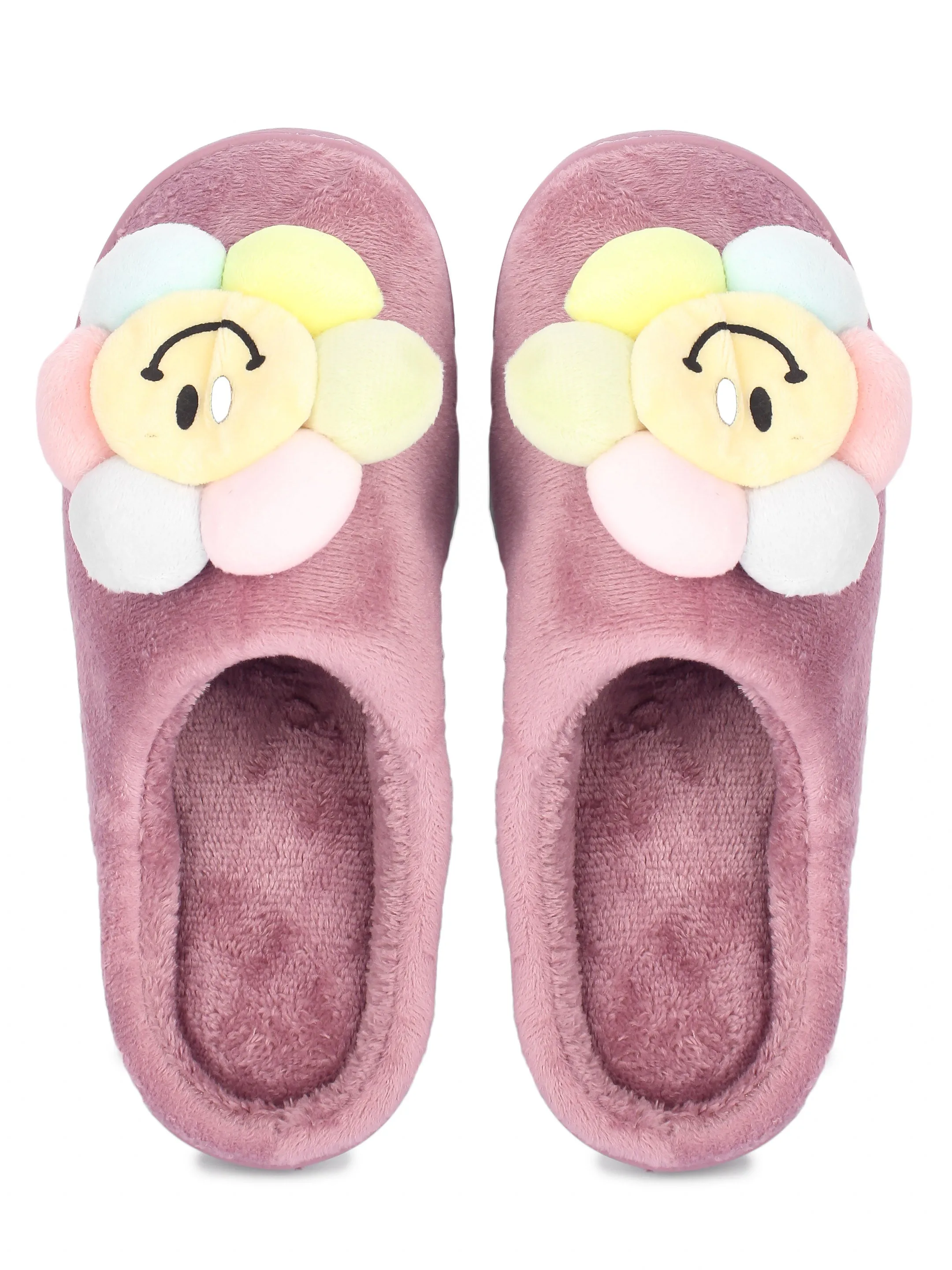 Brauch Women's Purple Happy Sunflower Fur Winter Slippers