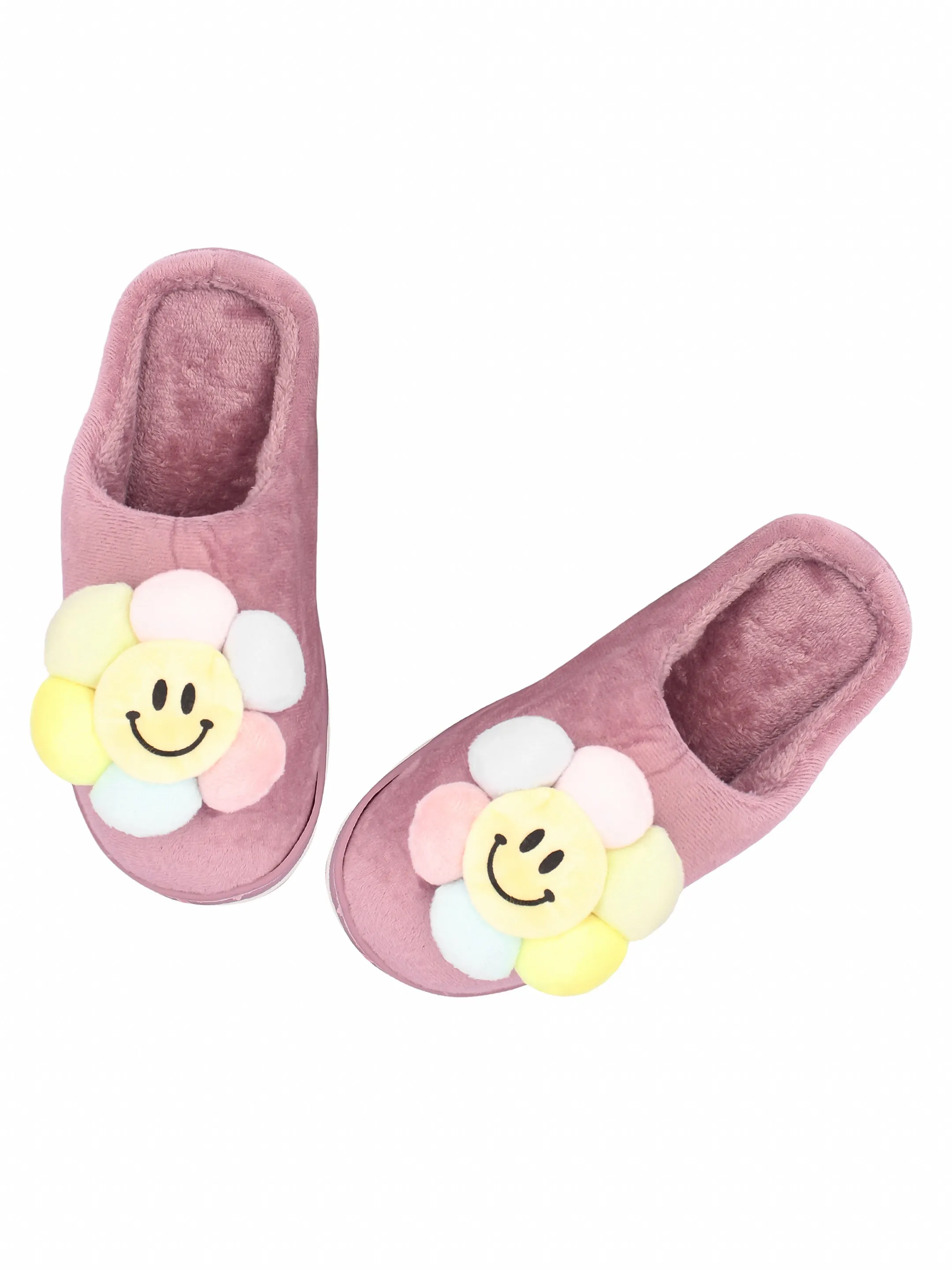 Brauch Women's Purple Happy Sunflower Fur Winter Slippers