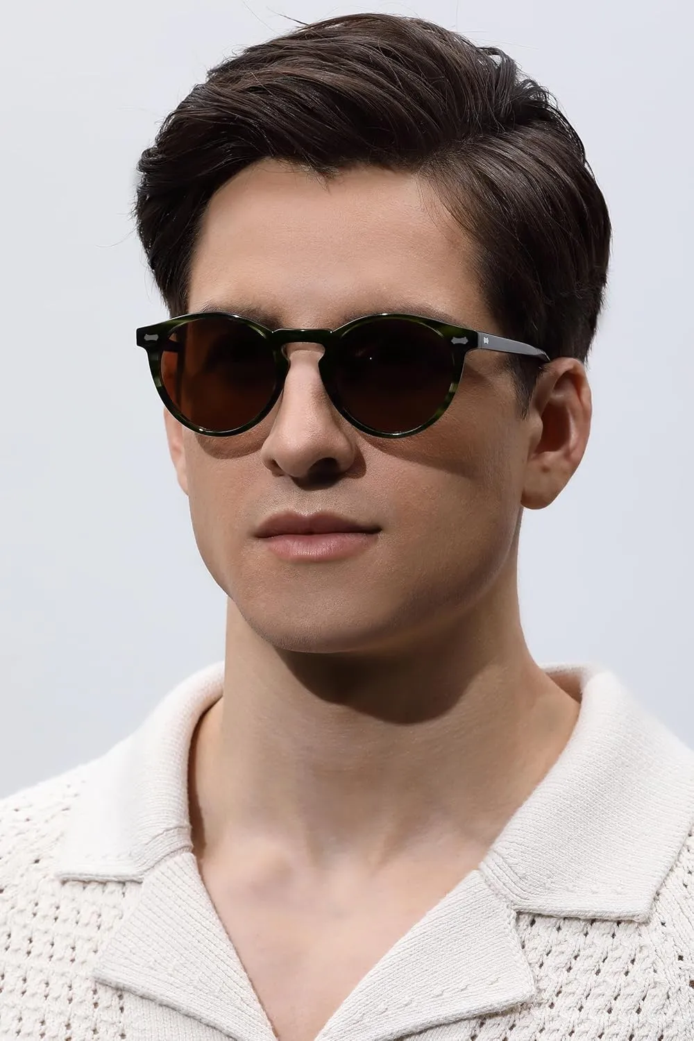 CARFIA Acetate Polarized Sunglasses for Men Retro Classic Round Shades
