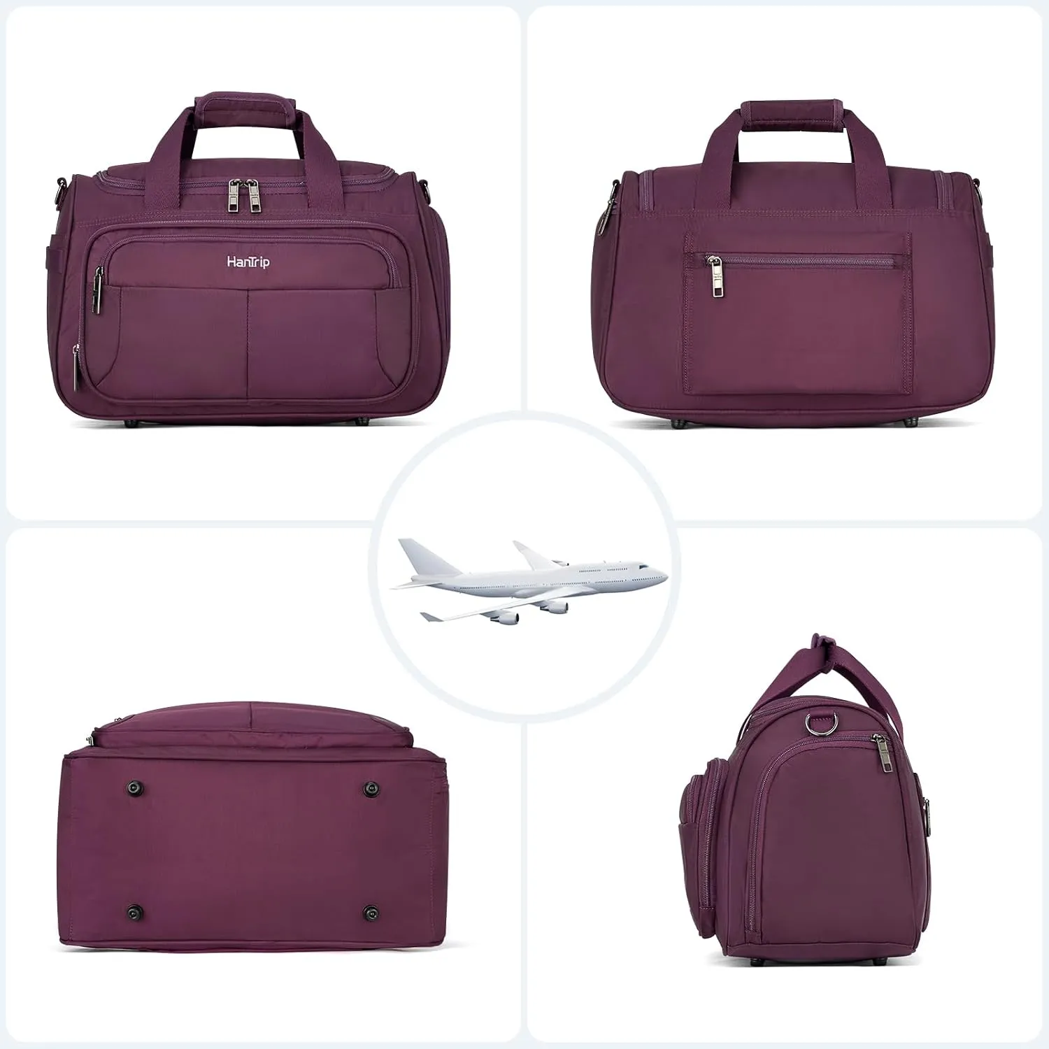 Carry on Duffel Bag Foldable Duffle Bags for Travel, Under Seat Personal Item Bags for Airplanes, Weekender Overnight Mens Travel Tote Bag for Women Small Softside Carry on Luggage (Purple)