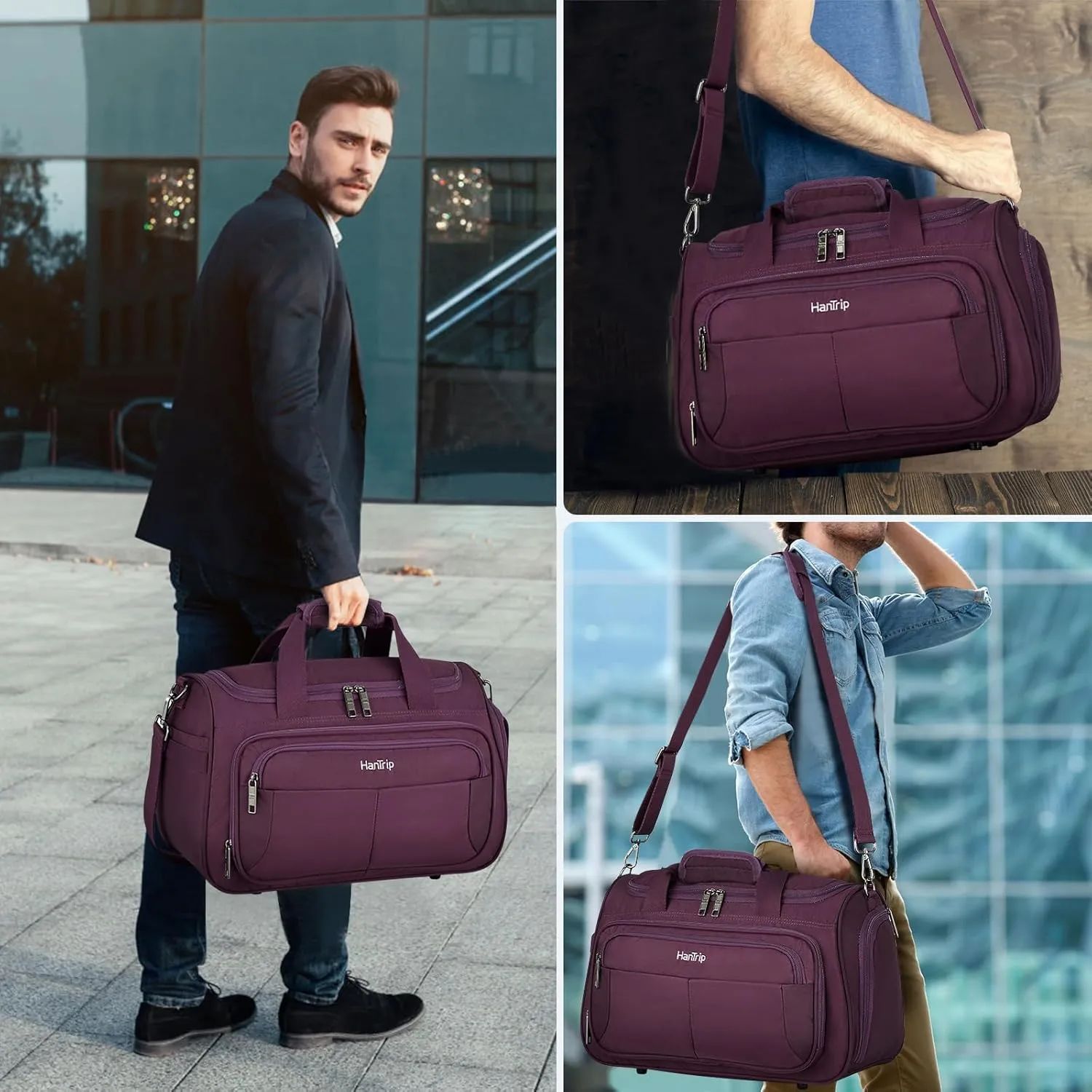 Carry on Duffel Bag Foldable Duffle Bags for Travel, Under Seat Personal Item Bags for Airplanes, Weekender Overnight Mens Travel Tote Bag for Women Small Softside Carry on Luggage (Purple)