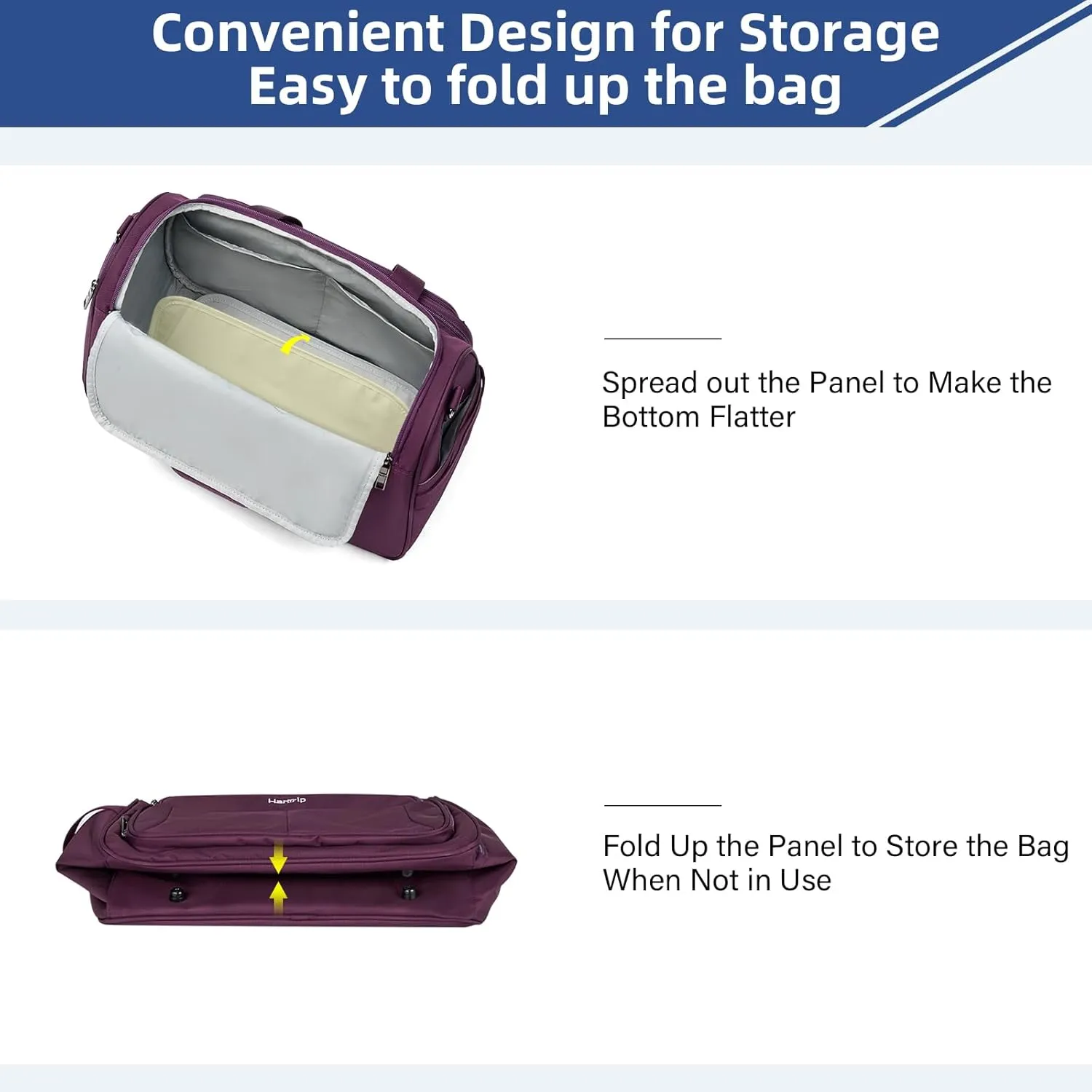 Carry on Duffel Bag Foldable Duffle Bags for Travel, Under Seat Personal Item Bags for Airplanes, Weekender Overnight Mens Travel Tote Bag for Women Small Softside Carry on Luggage (Purple)