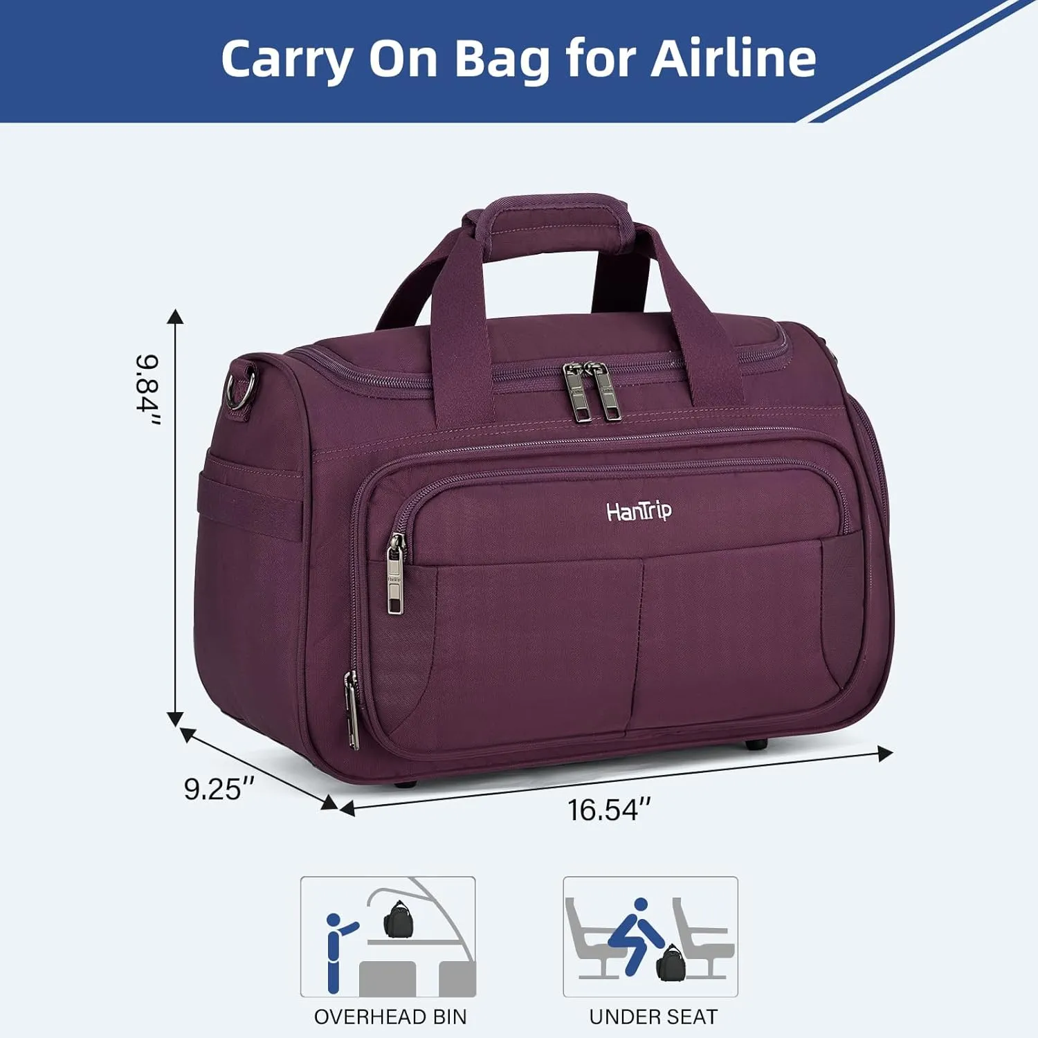 Carry on Duffel Bag Foldable Duffle Bags for Travel, Under Seat Personal Item Bags for Airplanes, Weekender Overnight Mens Travel Tote Bag for Women Small Softside Carry on Luggage (Purple)