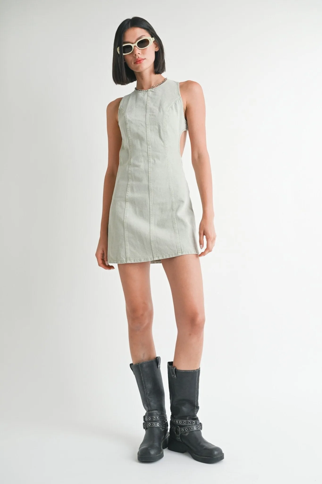 Denim Mini Dress with Cutout Detail