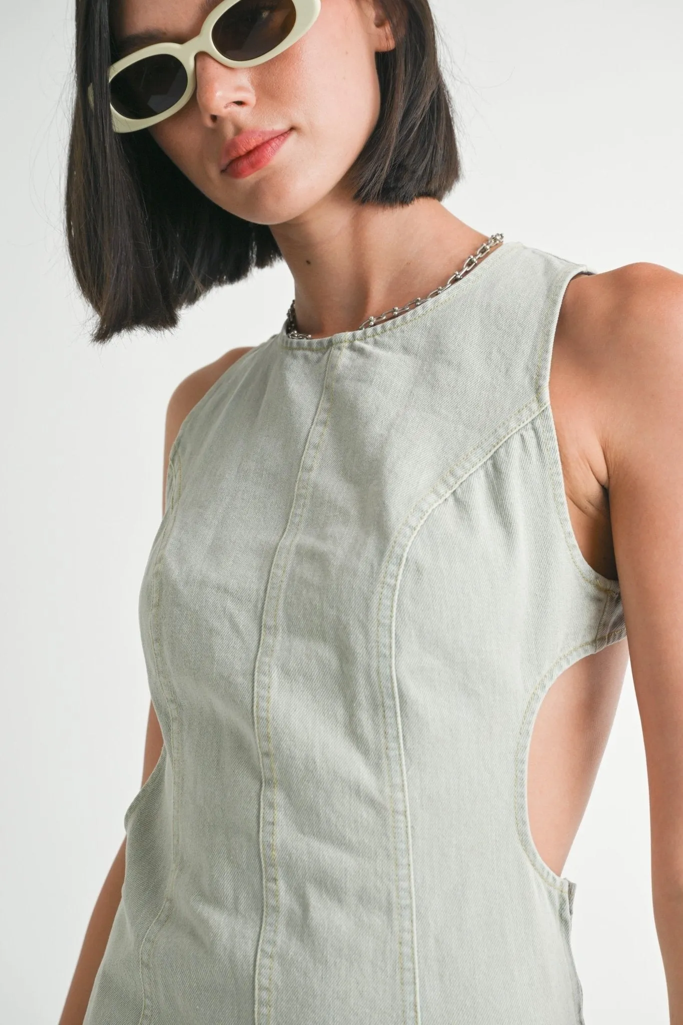 Denim Mini Dress with Cutout Detail