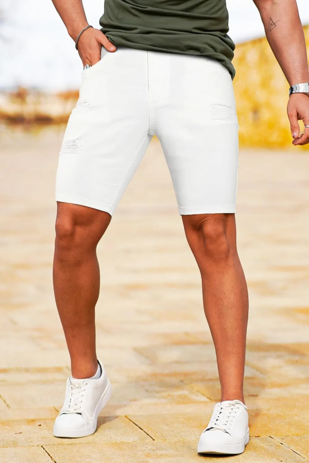 GINGTTO Men's Jean Shorts Ripped Slim Fit Stretch Denim Shorts