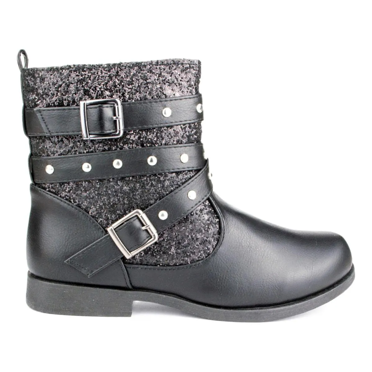 Girls Black Zip Up Buckles Boot