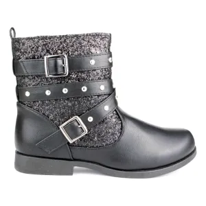 Girls Black Zip Up Buckles Boot