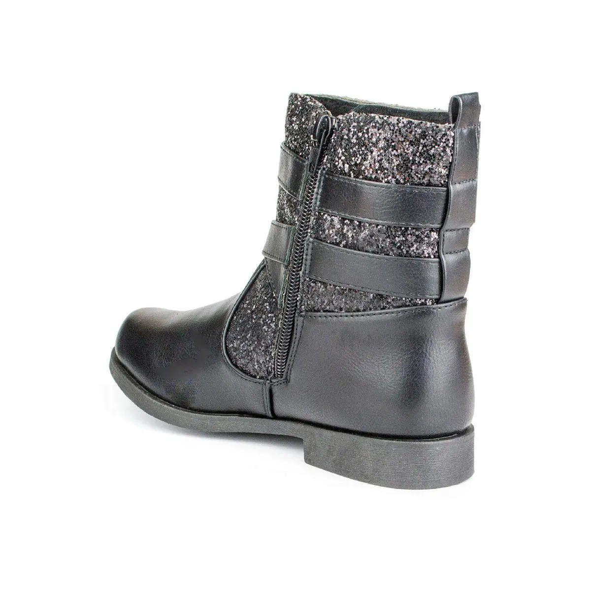 Girls Black Zip Up Buckles Boot