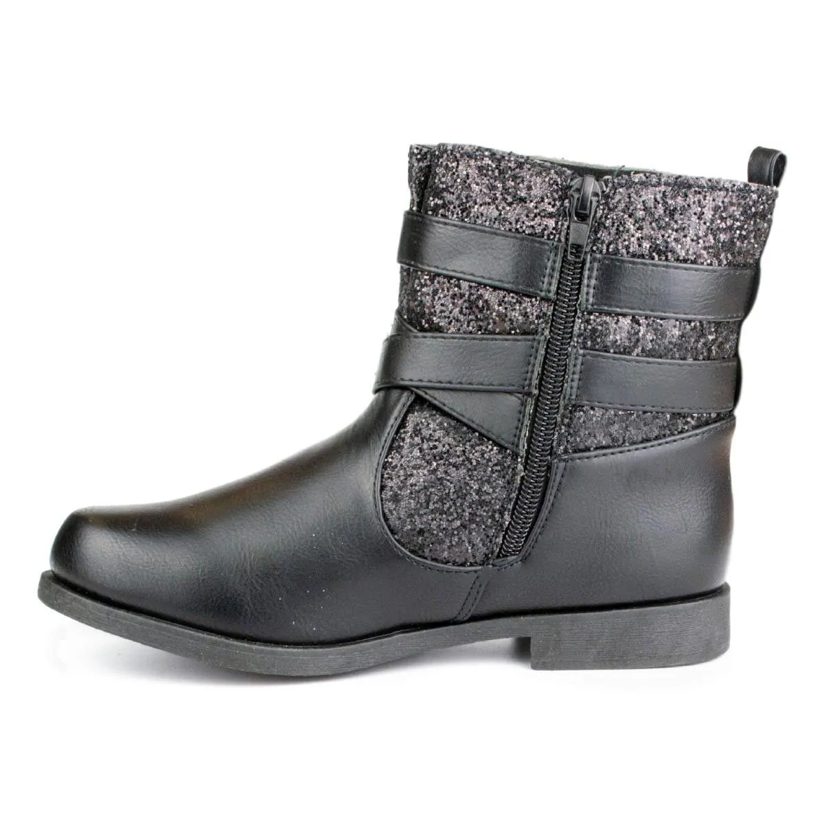 Girls Black Zip Up Buckles Boot