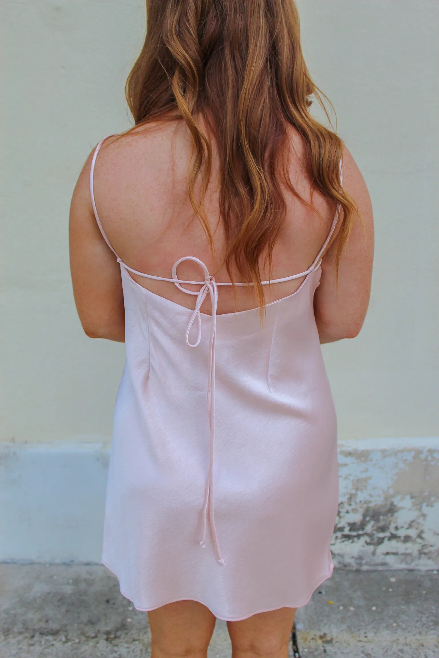 Keely Cowl Neck Tie Back Mini Dress- Pink