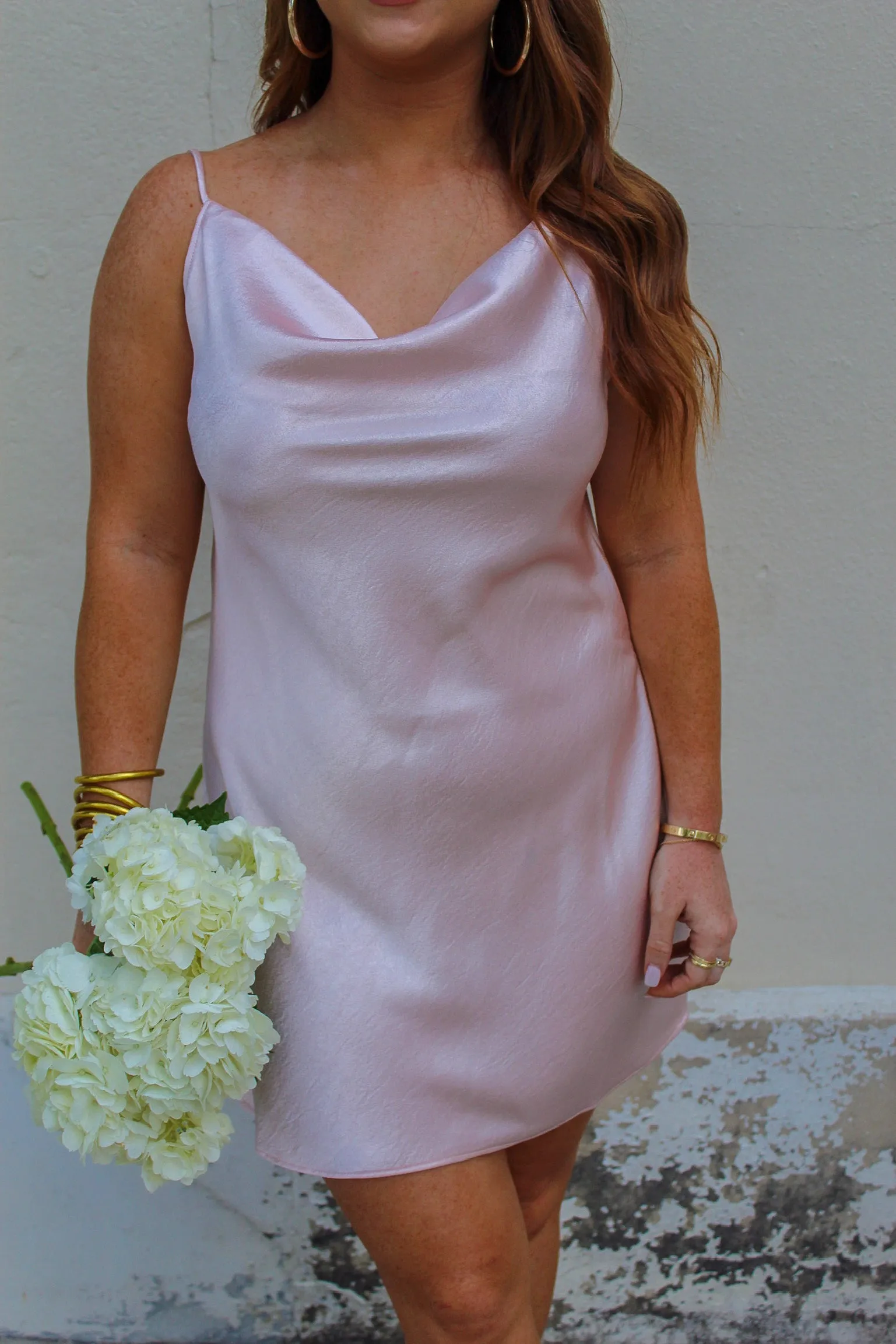 Keely Cowl Neck Tie Back Mini Dress- Pink