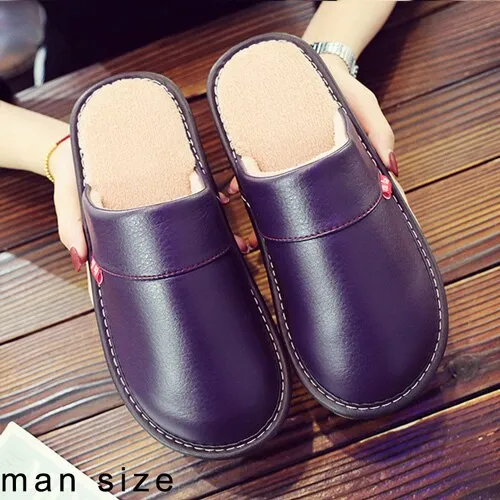 Leather Couple Home Slippers Waterproof Men Slippers