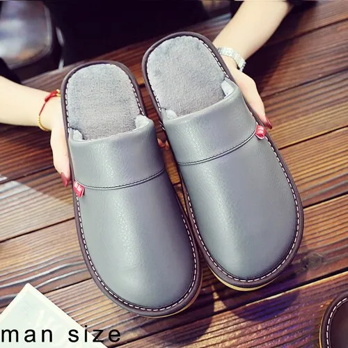 Leather Couple Home Slippers Waterproof Men Slippers