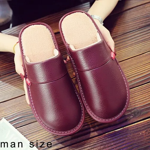 Leather Couple Home Slippers Waterproof Men Slippers