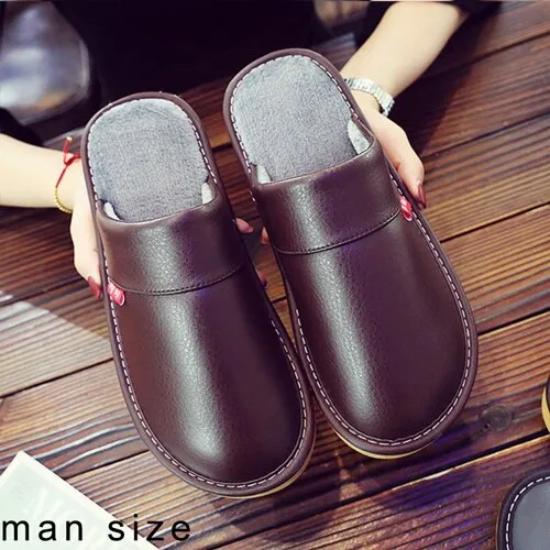 Leather Couple Home Slippers Waterproof Men Slippers