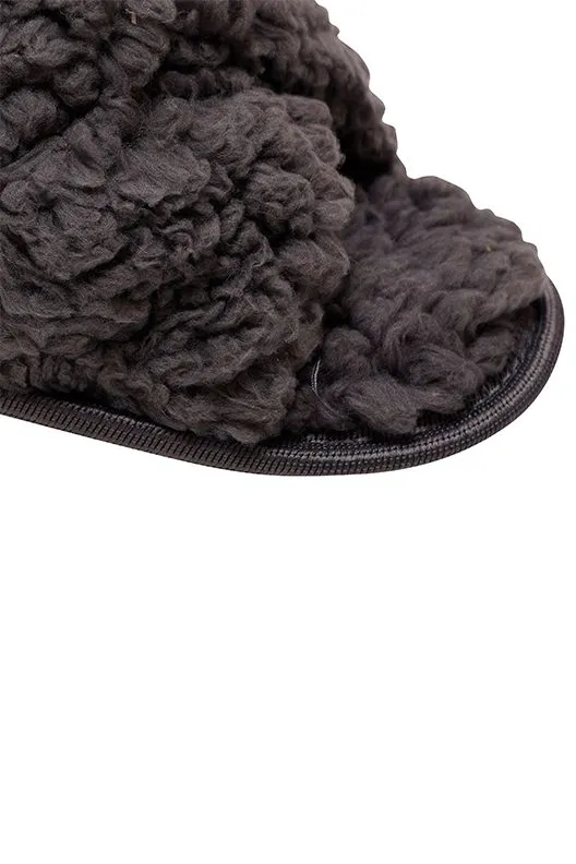 Loungeable Glamorous Soft Faux Fleece Fur Peeptoe Mule Slippers with Non-Slip Hard Sole Grey / Pink