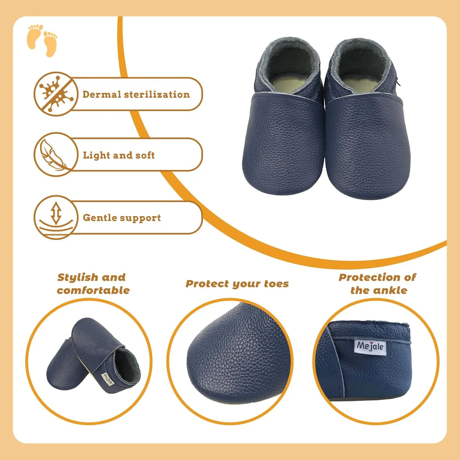 Mejale Baby Infant Toddler Shoes Slip-on Soft Sole Leather Moccasins Pre-Walkers