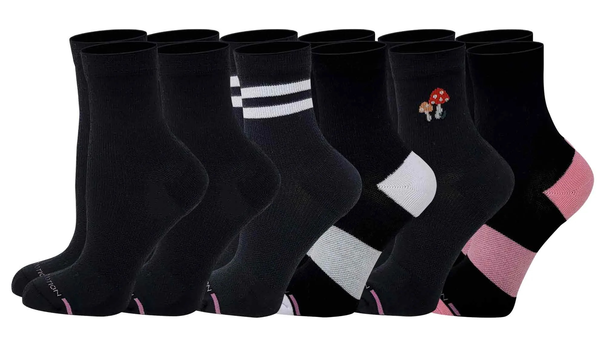 Mid-Crew Compression Socks | Assorted Black Half-Cushion | Dr Motion ( 6 Pairs )