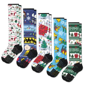 Peanuts Christmas Compression Socks Bundle 5-Pack