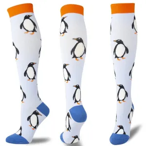 Penguin Pattern Knee High - (Compression Socks)