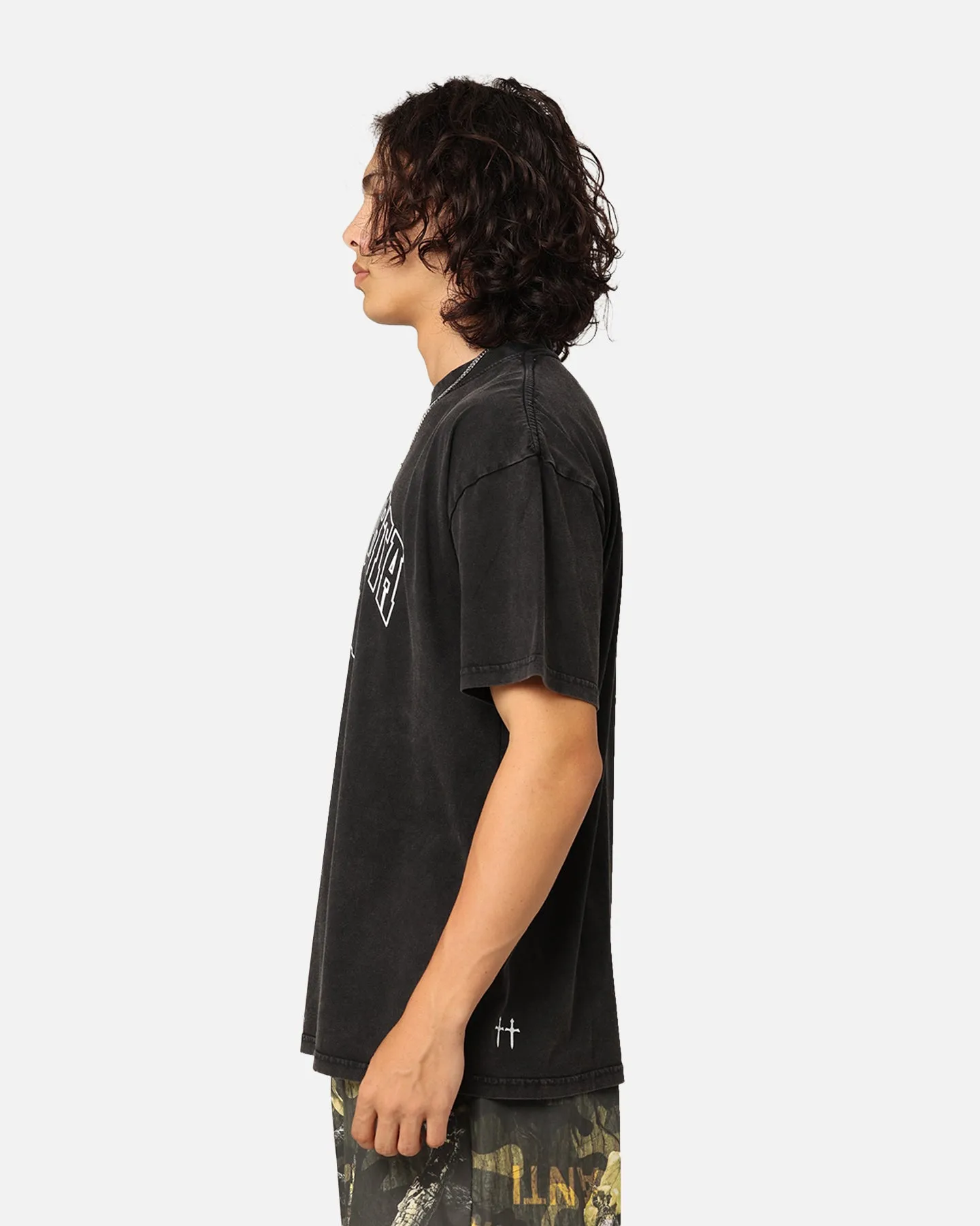 Saint Morta College Star Drop T-Shirt Black Acidwash
