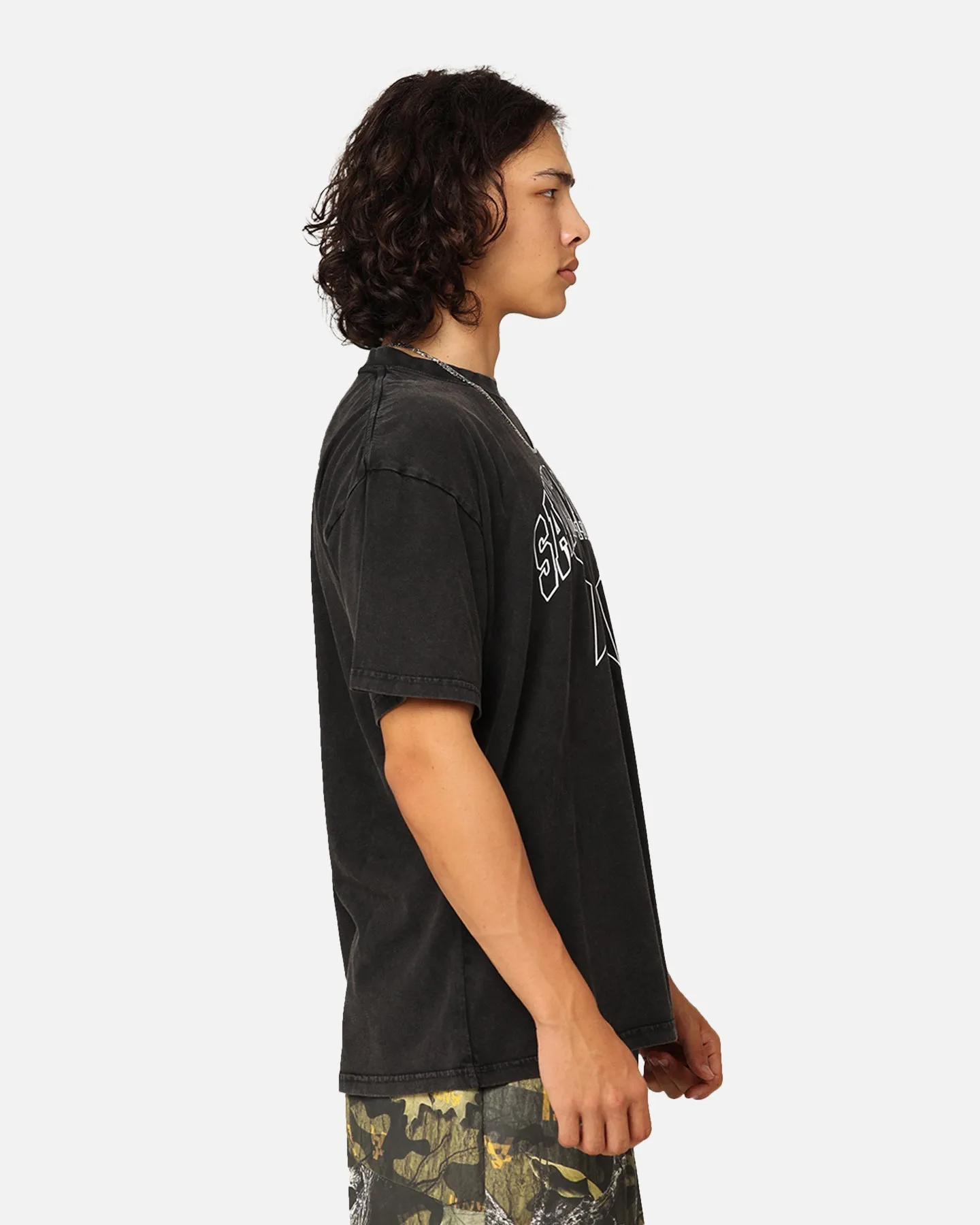 Saint Morta College Star Drop T-Shirt Black Acidwash