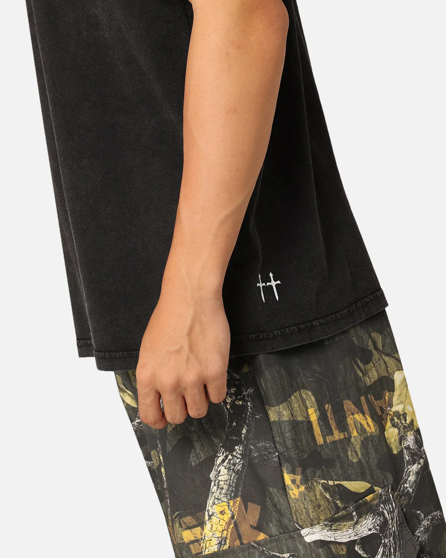 Saint Morta College Star Drop T-Shirt Black Acidwash