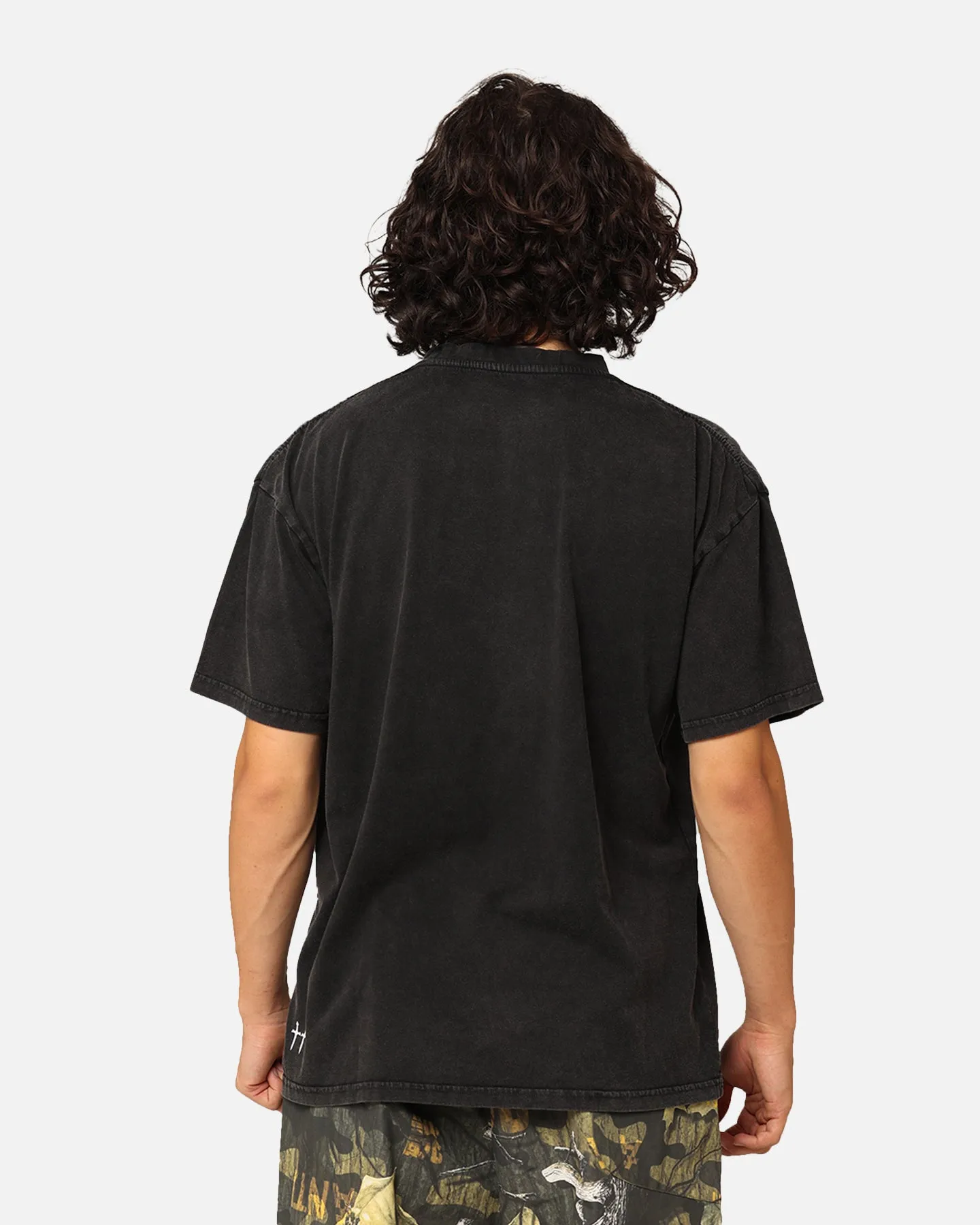 Saint Morta College Star Drop T-Shirt Black Acidwash