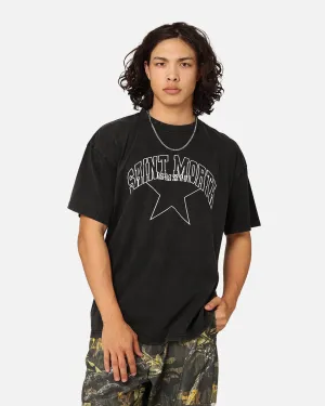 Saint Morta College Star Drop T-Shirt Black Acidwash
