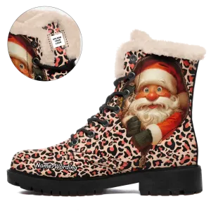 Unique Gift,Personalized Santa Claus Boots, Custom Fur Lining Winter Boots, Leopard Boots for Men and Women
