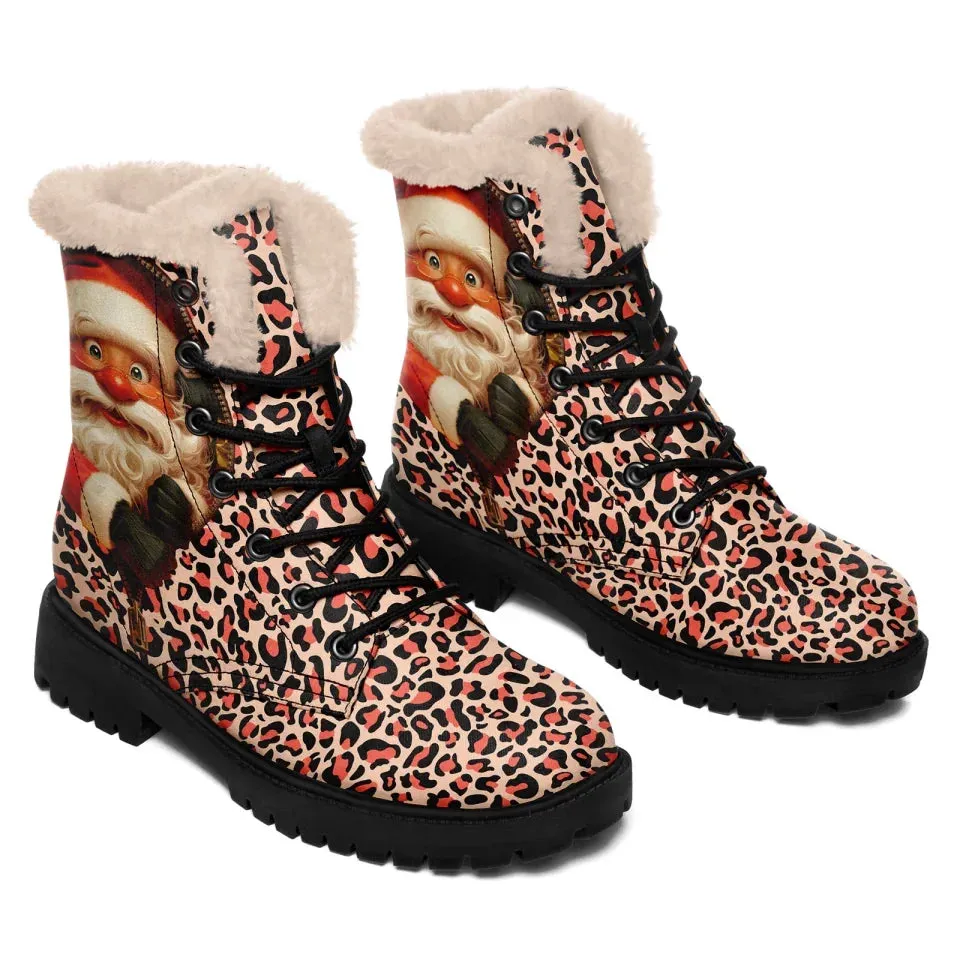 Unique Gift,Personalized Santa Claus Boots, Custom Fur Lining Winter Boots, Leopard Boots for Men and Women