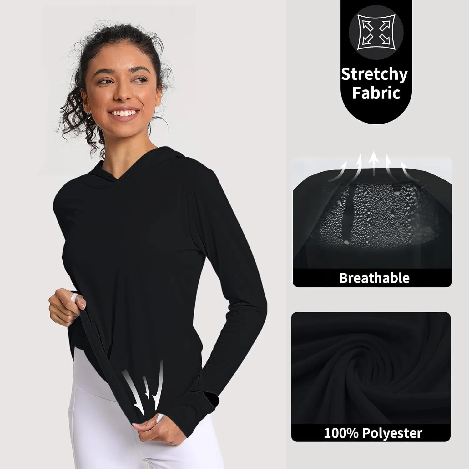Women's Sun Shirt Hoodie Rash Guard Long Sleeve SPF UV Protection T-Shirts UPF 50  Hiking Quick Dry Lightweight